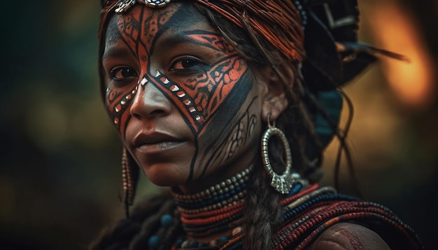 무료 사진 ai가 생성한 전통 의상과 장신구를 착용한 토착 미인 젊은 여성의 우아함