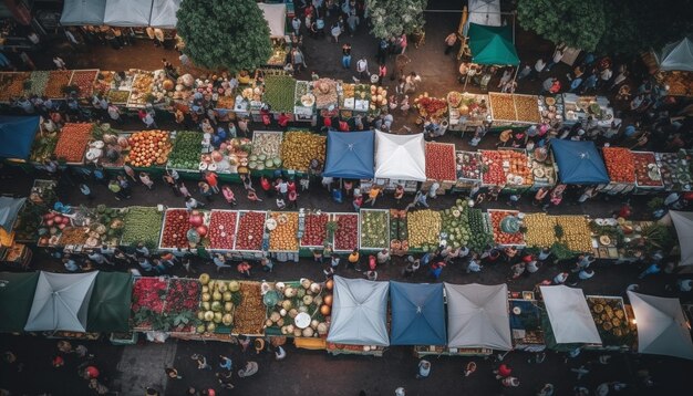 Indigenous culture celebrated through crowded street market generated by AI