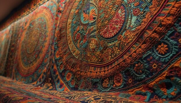 Indigenous cultures inspire ornate woven tapestries of vibrant elegance generated by AI