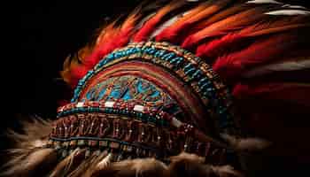 Free photo indigenous elegance in vibrant feather headdress design generated by ai