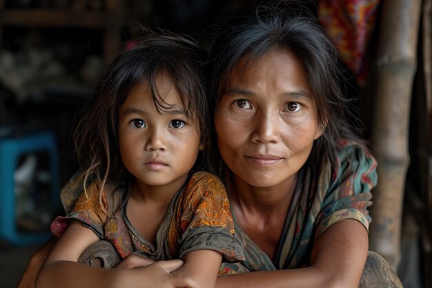 Indigenous mother and daughter portrait