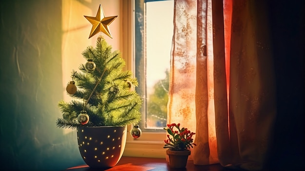 Foto gratuita albero di natale al coperto decorato con molti ornamenti