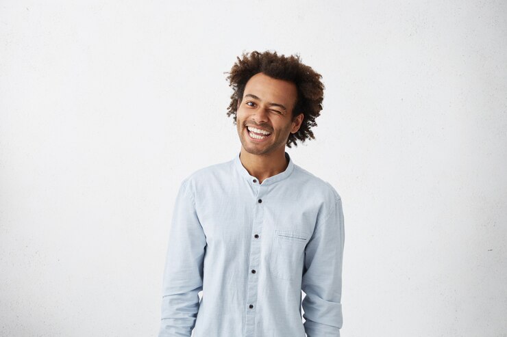 Free Photo indoor portrait of cheerful man in good mood