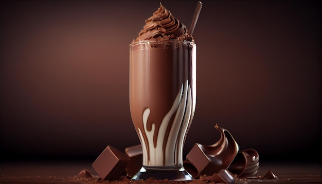 Indulgent chocolate milkshake on elegant table decor generative AI