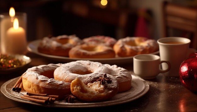 Indulgent dessert plate with baked pastry items generative AI