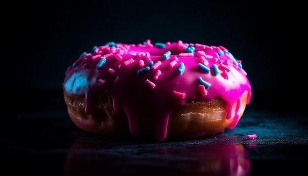 Indulgent donut with chocolate icing and sprinkles generated by AI