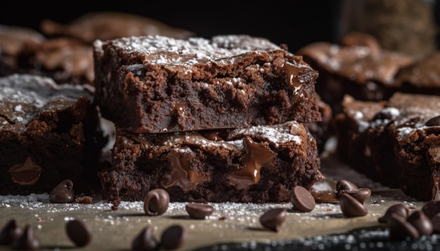 Foto gratuita indulgente brownie al cioccolato fatto in casa fresco e dolce generato dall'ia