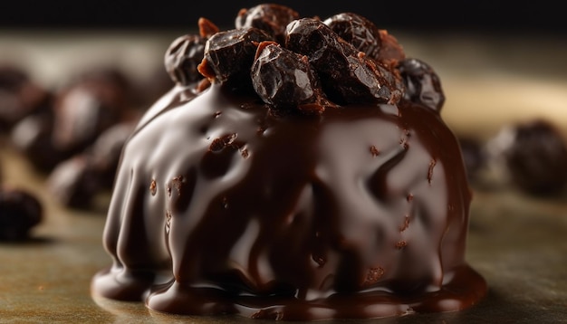 人工知能によって生み出された 誘惑を食べる準備ができている 木製のテーブルの上で 自家製のチョコレートデザート