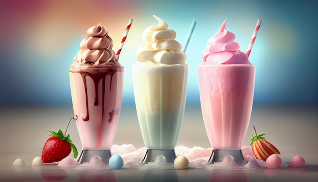 Indulgent milkshakes desserts sweet chocolate berry fruits creamy refreshment generative AI