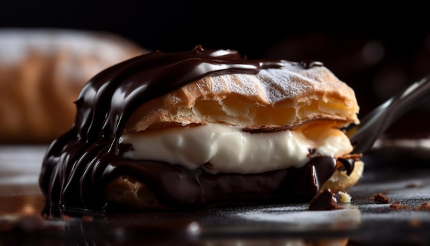 Foto gratuita indulgente fetta di torta al cioccolato con panna montata generata dall'intelligenza artificiale