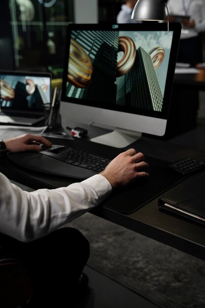 Industrial designer working on computer at office