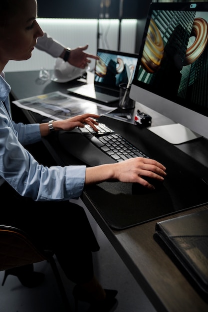 Industrial designers working with computer