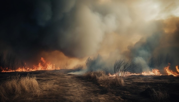 Foto gratuita inferno distrugge la struttura fisica della natura forestale demolita generata dall'ia