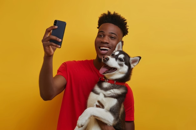 Free photo influencer and their pet creating content for online spaces and social media