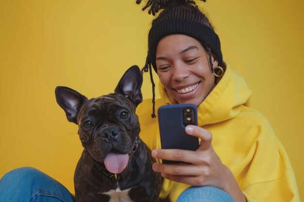 Free photo influencer and their pet creating content for online spaces and social media