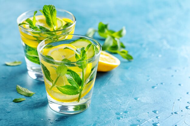 Infused healthy water drink in glasses 