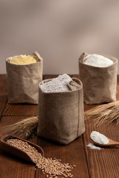 Free photo ingredient bags full of flour