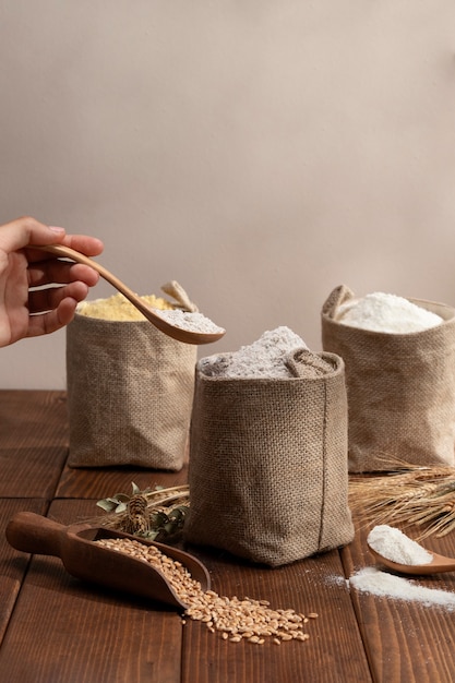 Free photo ingredient bags full of flour