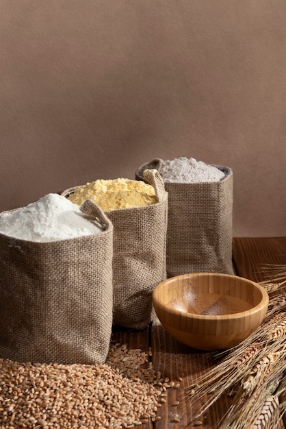Free photo ingredient bags full of flour