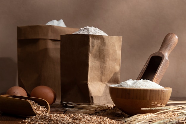 Free photo ingredient bags full of flour