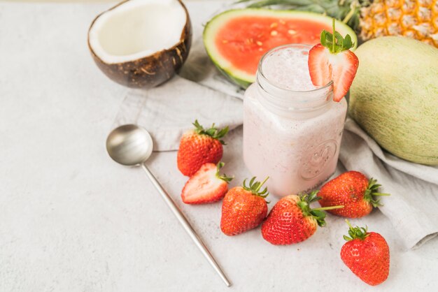 Ingredients for fruit drink and scoop