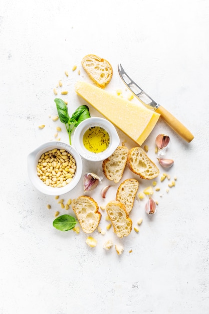 Ingredients for pesto and chiabatta bread