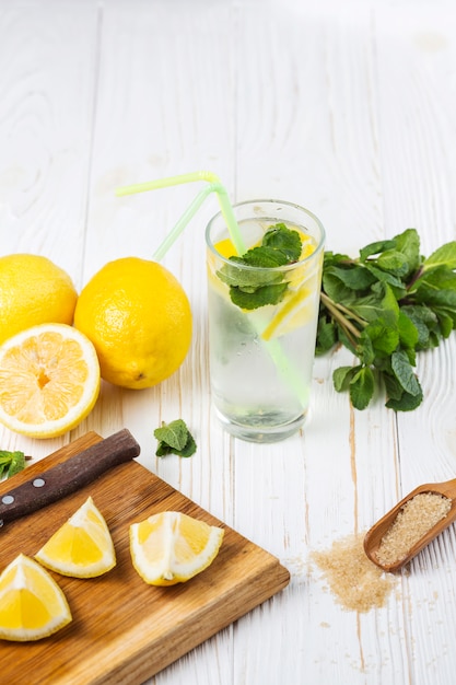 Ingredients for refreshing citrus mint water