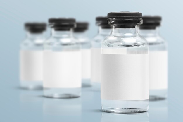 Injection glass vials with blank white label