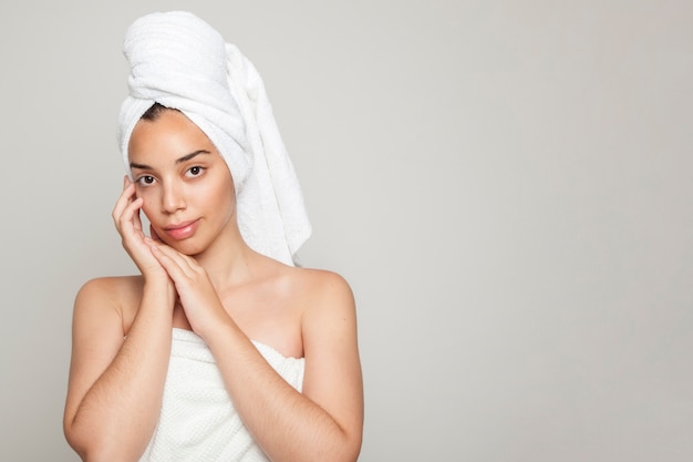 Free photo innocent woman posing after bath