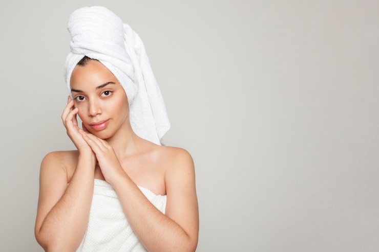 Free Photo innocent woman posing after bath