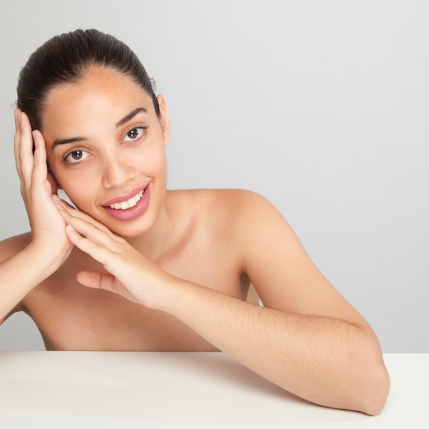 Innocent woman posing in foreground