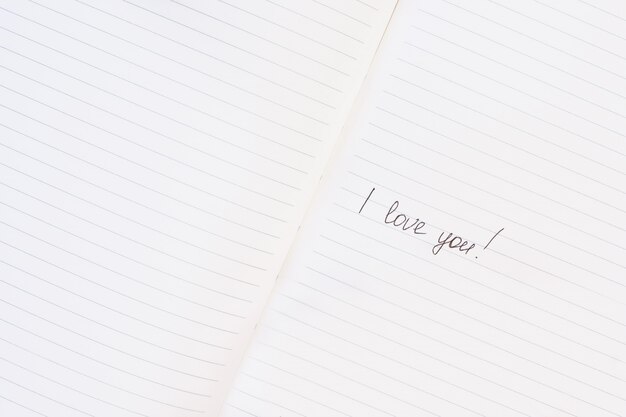 Inscription i love you written on lined notepad