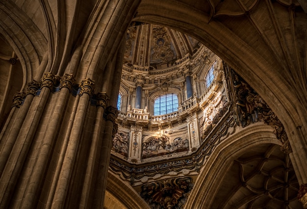 스페인의 새로운 대성당 살라망카의 돔과 아치 내부보기