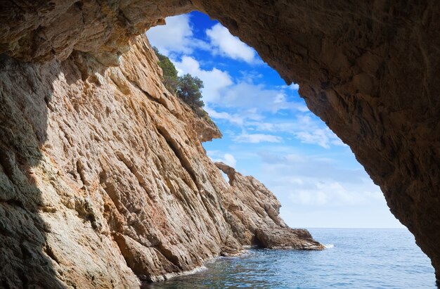 Inside view of grotto in coast