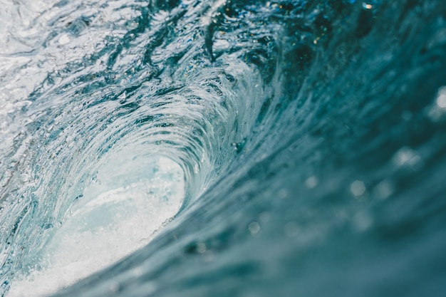 Inside view of the huge breaking wave of the sea