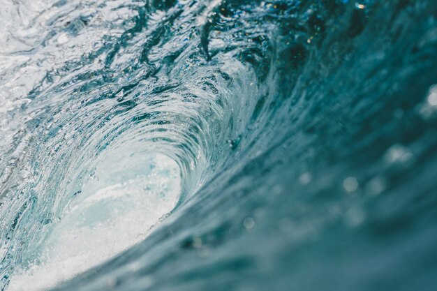 Inside view of the huge breaking wave of the sea