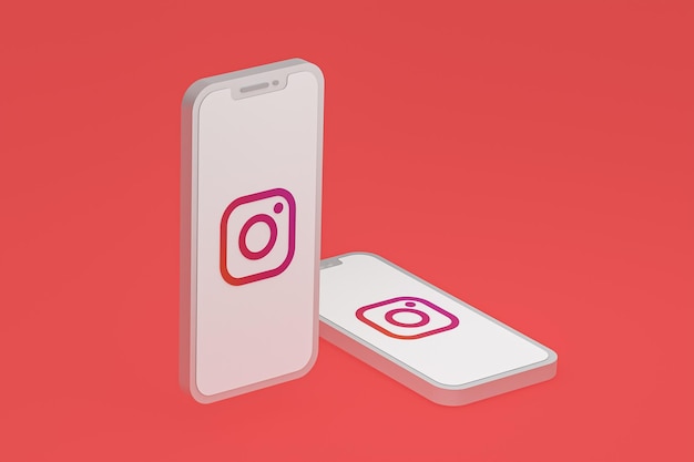 화면 스마트폰 또는 휴대 전화 3d 렌더링에 instagram 아이콘