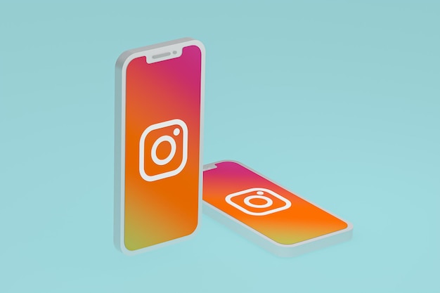 Значок instagram на экране смартфона или мобильного телефона 3d визуализация