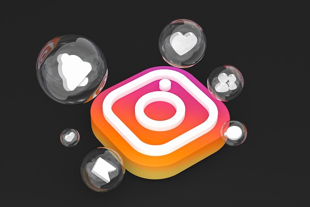 Значок instagram на экране смартфона или мобильного телефона 3d визуализация Premium Фотографии