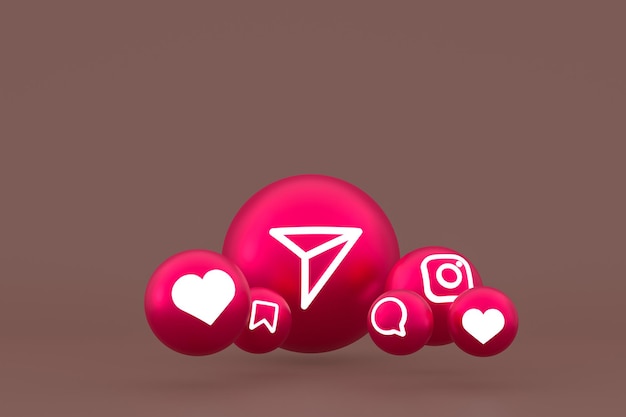 Значок instagram установил 3d-рендеринг на коричневом фоне
