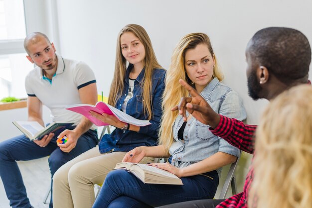 Interested people communicating