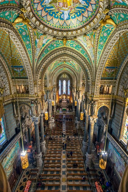Interior of Basilica, Notre Dame de Fourviere in Lyon, France - Europe