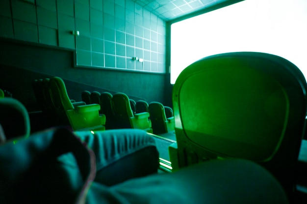 Interior of dark hall of cinema