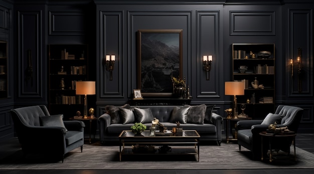 interior design in neoclassical style with furnishings and decor