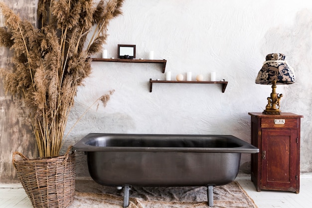 Interior design with vintage bathtub