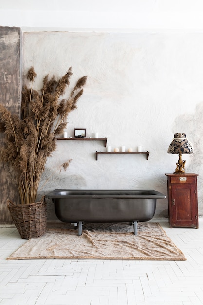 Interior design with vintage bathtub