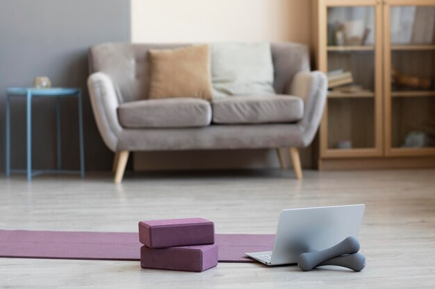 Interior design with yoga mat on the floor