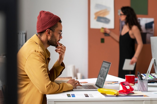 Interior designer working out of the office