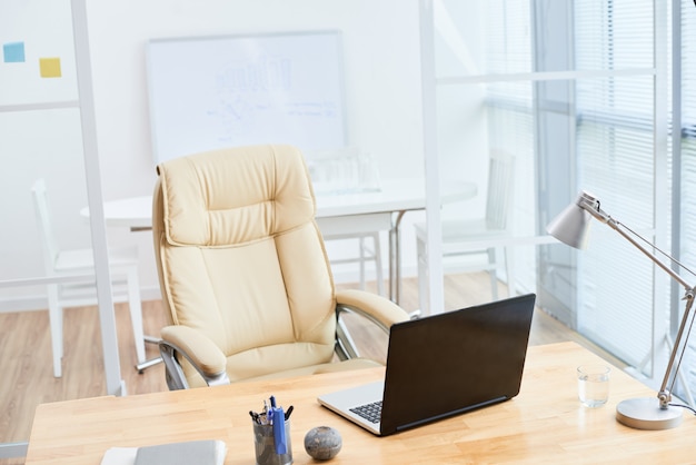 The interior of empty office in beige colours