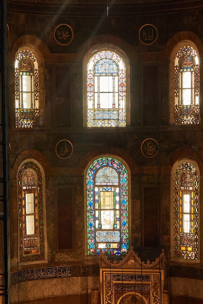 Interior of historical architecture temple Hagia Sofia in Istanbul Turkey